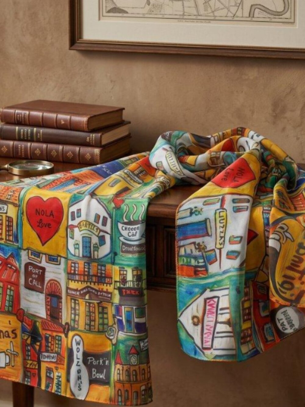 New Orleans Illustrated Motif Sheer Scarf - Wearable Art